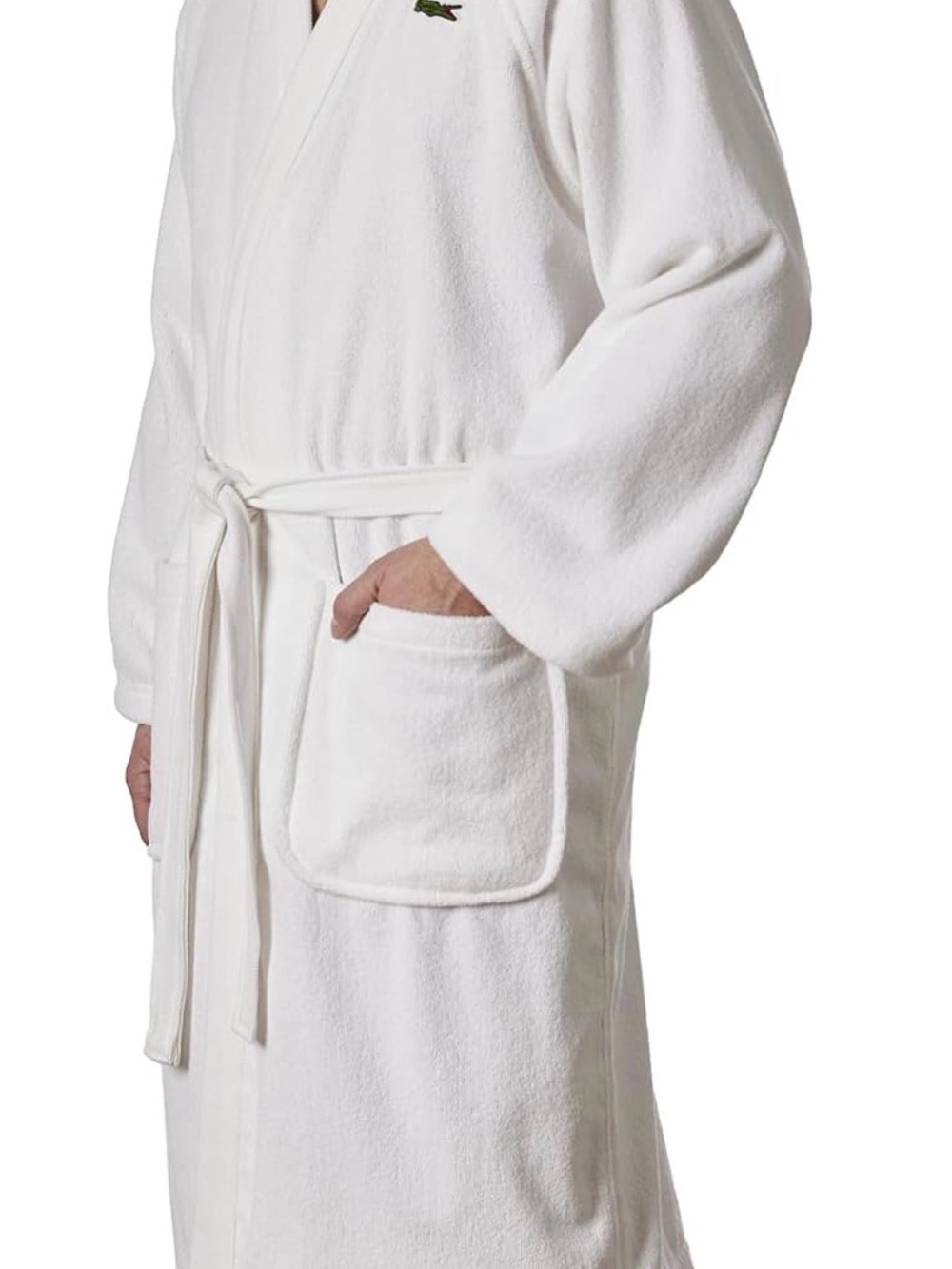 Lacoste White Plush Terry Robe with Embroidered Crocodile